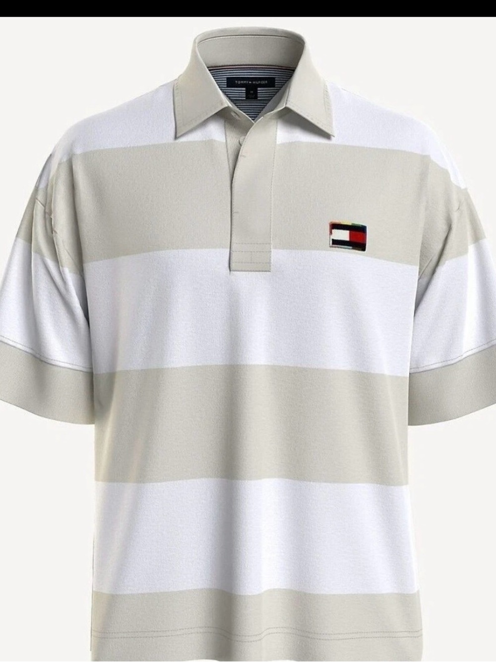 NWT Tommy Hilfiger Men's Relaxed Oversized Fit Pride Block Stripe Polo Rugby